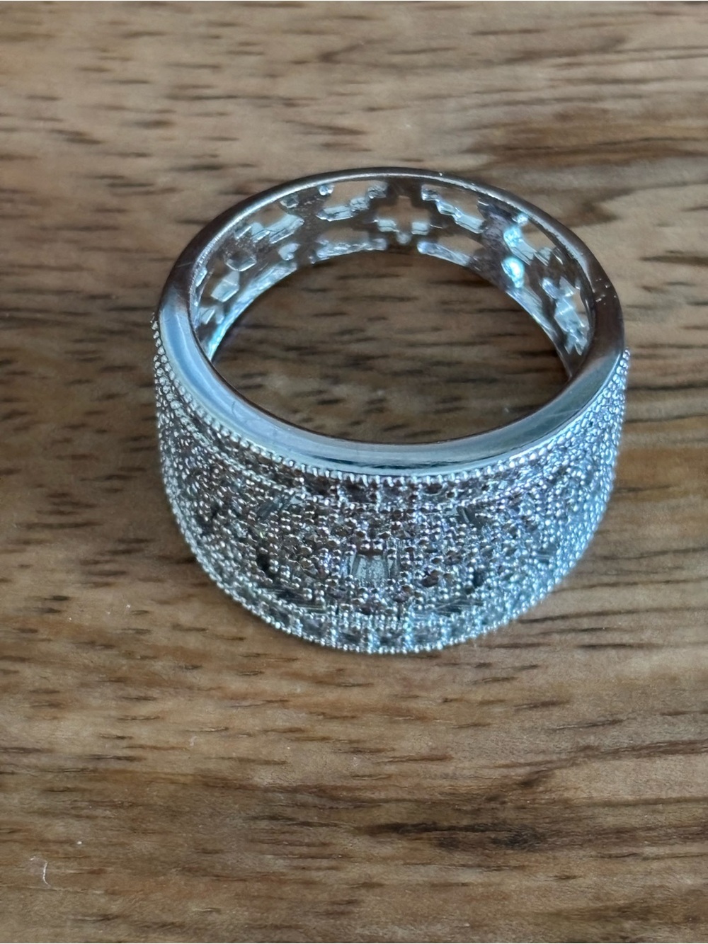 Bronze and CZ Wide Filigree Pave Band Ring - Silver overlay (approx. Size 9) - Picture 6 of 12